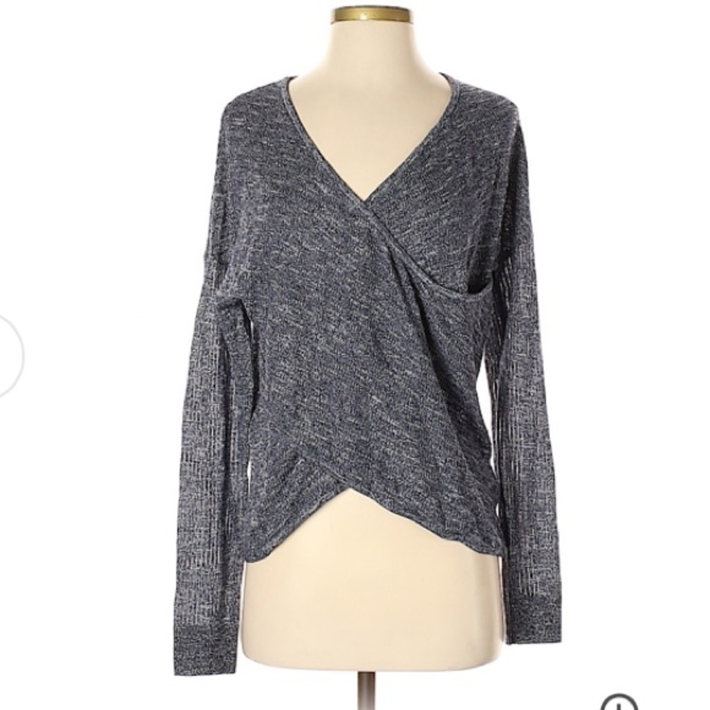 Heartloom Blue Gray White Marled Faux Wrap Sweater